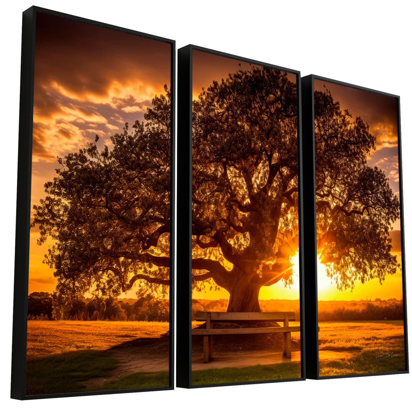 Quadro Árvore ao Pôr do Sol 3 Peças